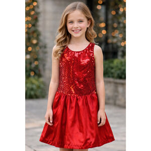 Joe Fresh Girls Red Holiday Dress Size 14 Christmas Formal Sequins Sparkle